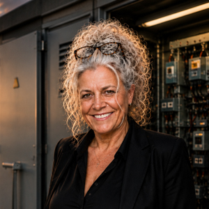 Geschäftsführerin Susanne Stäfe vor einer Schaltanlage