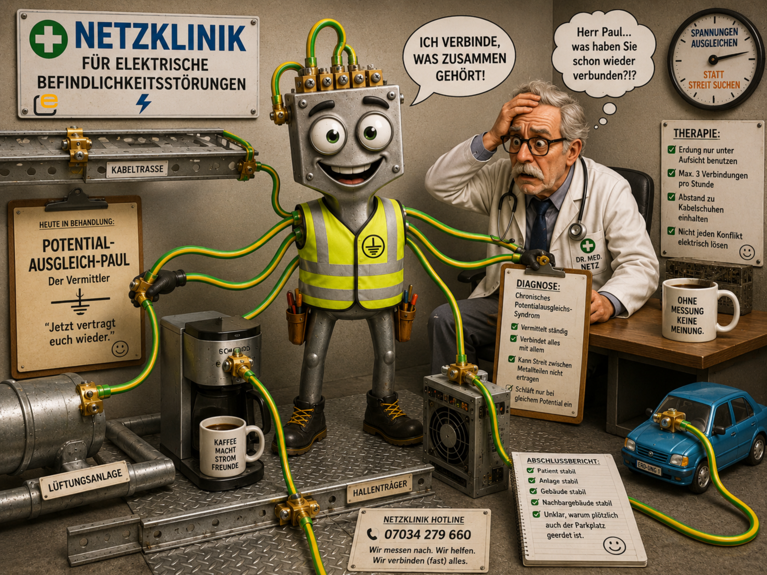 Potenzialausgleich Paul bespricht in der Netzklinik Erdung, Potenzialausgleich und sichere Strompfade.