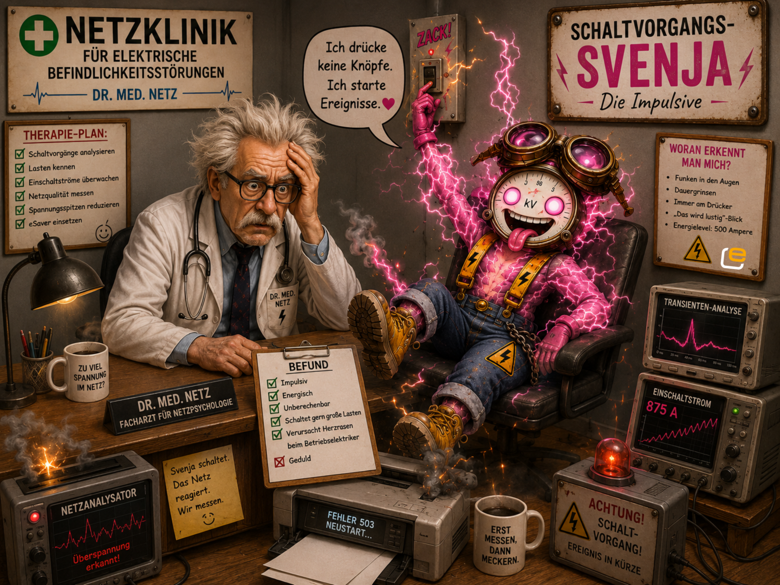 Schaltvorgangs Svenja erklärt in der Netzklinik die Auswirkungen häufiger Schaltvorgänge auf die Netzqualität.