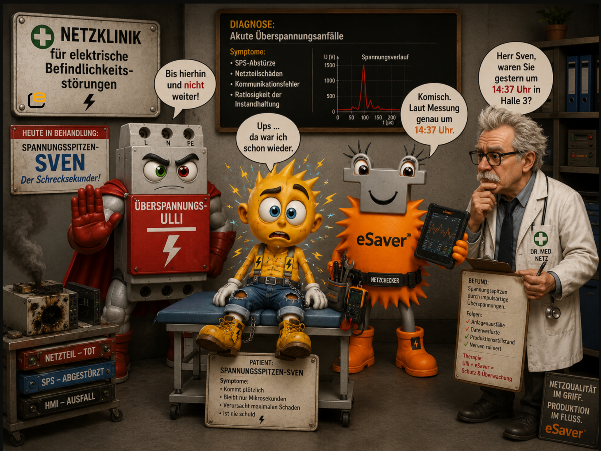 Spannungsspitzen Sven wird in der Netzklinik wegen Überspannungen und plötzlicher Spannungsspitzen untersucht.