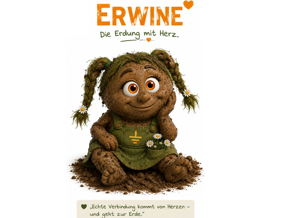 Erdungs-Erwin aus echter Erde schaut verliebt zu Erwine an einer Erdungsanlage und denkt: Wow, da ist Potenzial.